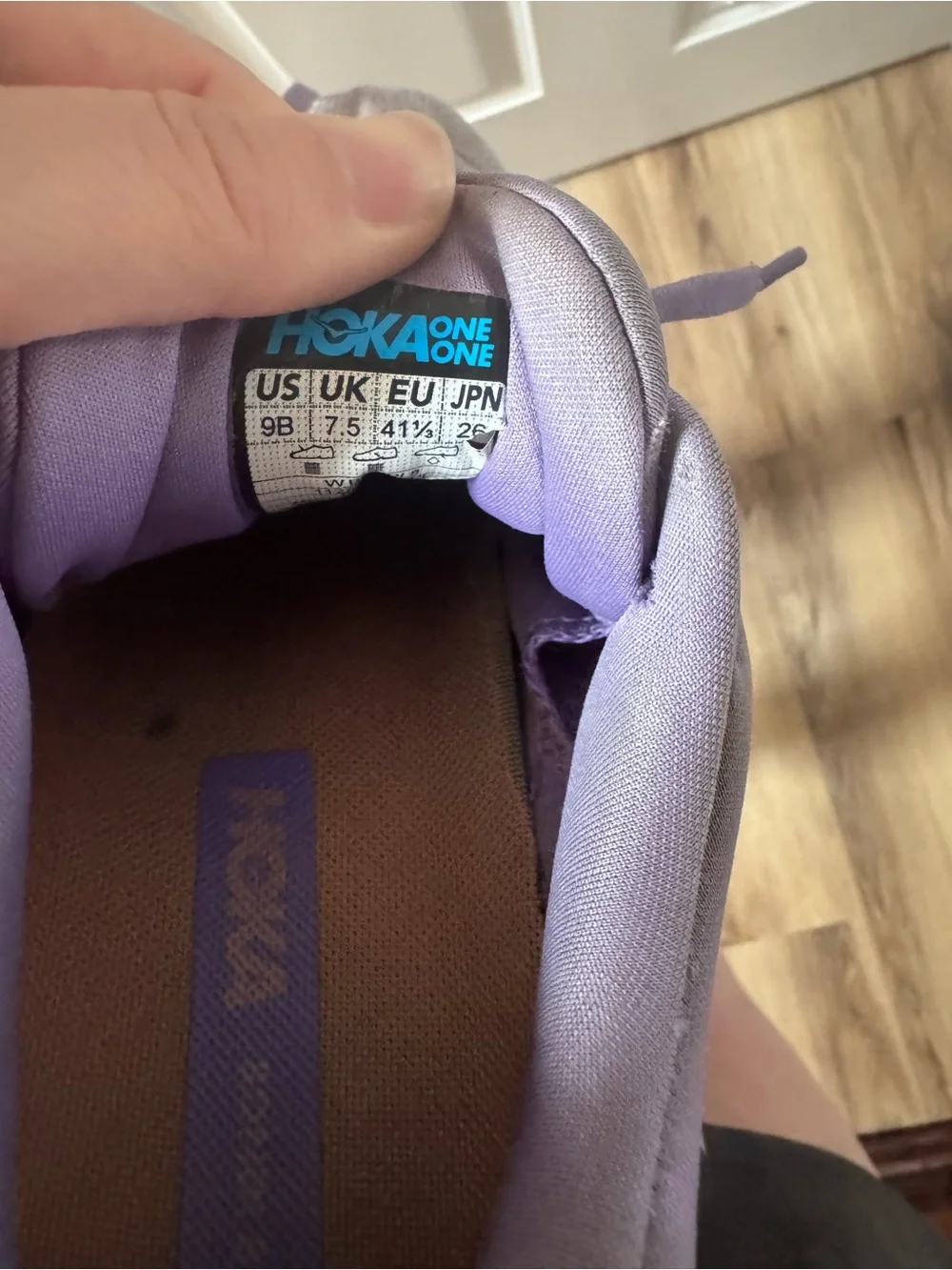 Hoka One One Lavender Running Shoes with Blue Midsole and Pink Pulls